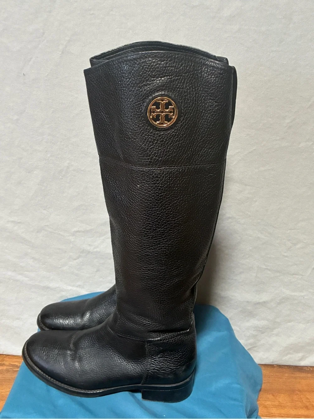 Tory Burch Junction Riding Boots Black Pebbled Leather Womens Knee High Sz 6M